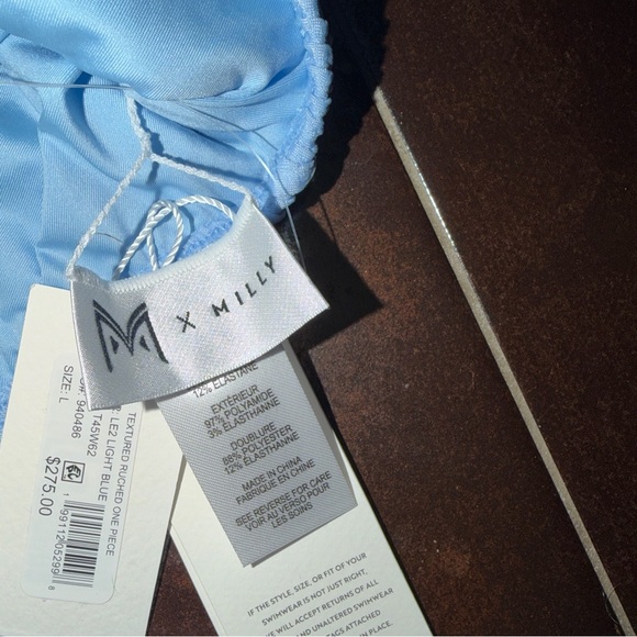 Milly Light Blue Textured Ruched One-Piece Swimsuit size L NWT - Picture 3 of 4